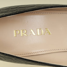 Prada Black Logo Pointed Toe Croco Embossed Bow Pump 39