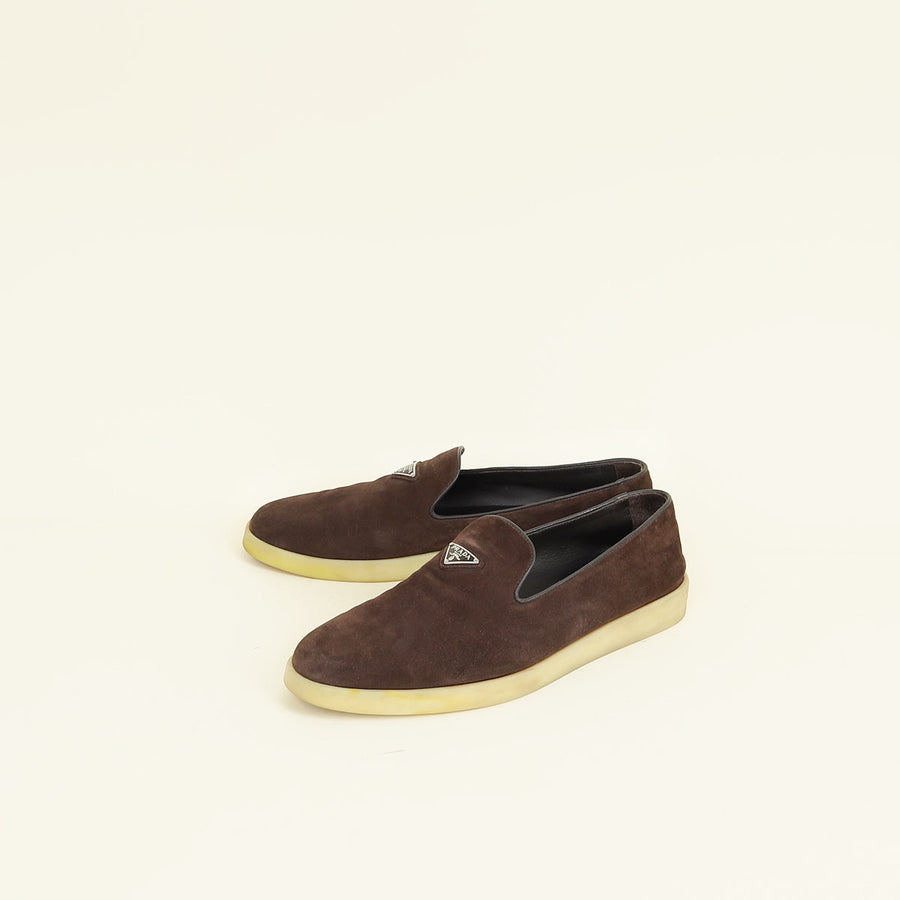 Prada Chocolate Logo Suede Loafer 10