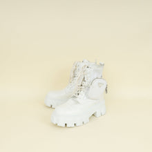 Prada White Monolith Leather and Nylon Ankle Boot 37.5
