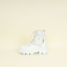 Prada White Monolith Leather and Nylon Ankle Boot 37.5