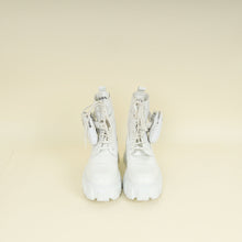 Prada White Monolith Leather and Nylon Ankle Boot 37.5