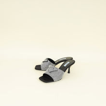 Prada Black Satin Crystal-Embellished Heeled Slide Sandals 37