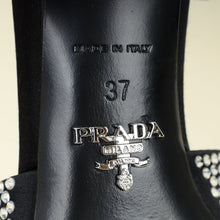 Prada Black Satin Crystal-Embellished Heeled Slide Sandals 37