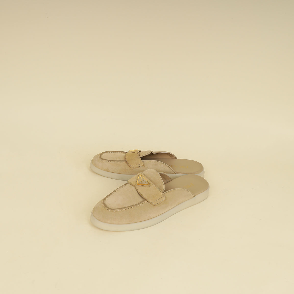 Prada Ecru Logo Suede Loafers 38