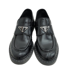 Prada Black Brushed Triangle Logo Loafers 38