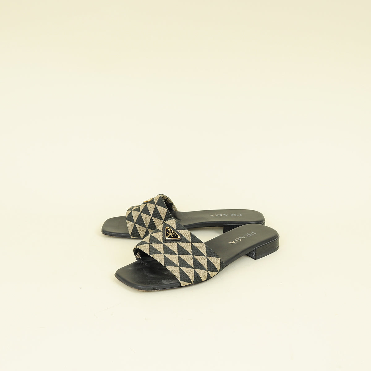 Prada Bicolor Logo Embroidered Fabric Slides Sandal 39