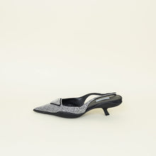 Prada Black Logo Satin Crystal Slingback Pump 39