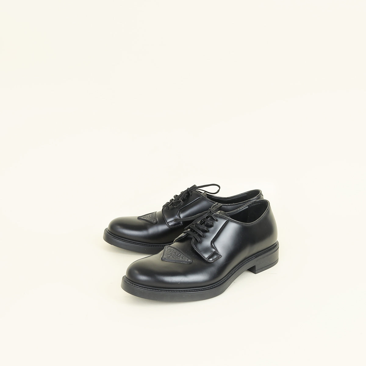 Prada Black Triangle Logo Derby Lace-Up Shoes 7