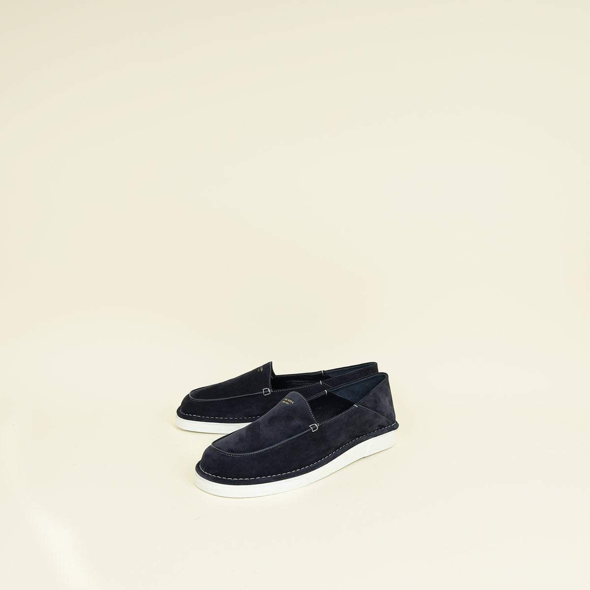 Prada Navy Blue Logo Suede Slip-On Loafers 10
