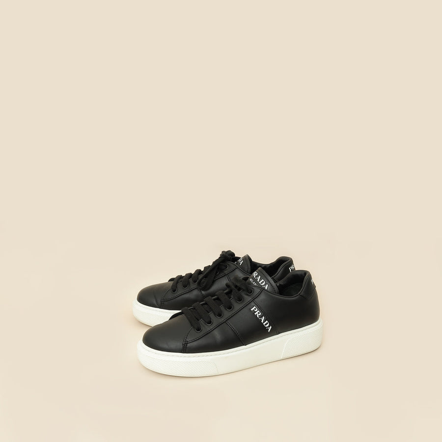 Prada Black Vitello Soft Logo Lace Up Sneakers 36.5