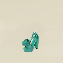 Prada Green Crystal Satin Platform Sandals 37