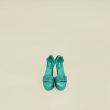 Prada Green Crystal Satin Platform Sandals 37