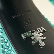 Prada Green Crystal Satin Platform Sandals 37
