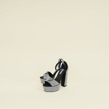 Prada Black Crystal Satin Platform Sandals 37