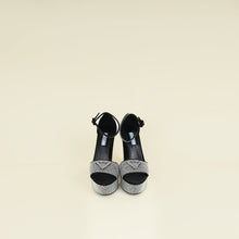 Prada Black Crystal Satin Platform Sandals 37