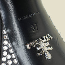 Prada Black Crystal Satin Platform Sandals 37