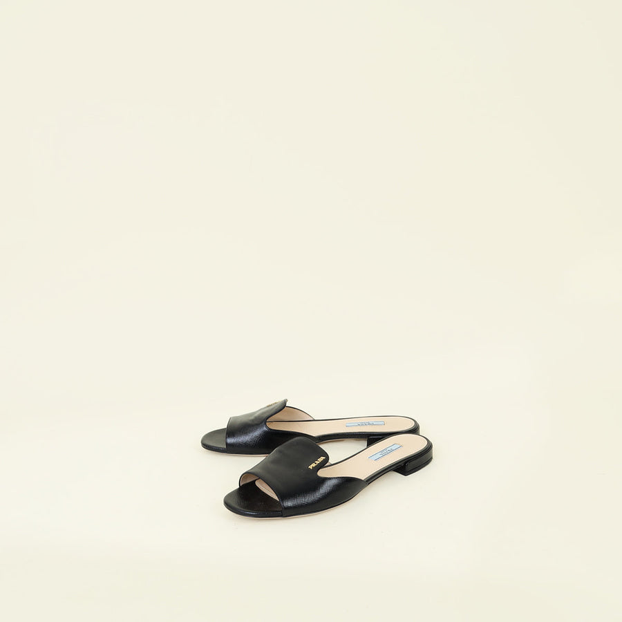 Prada Black Logo Slide Flat Sandal 38.5