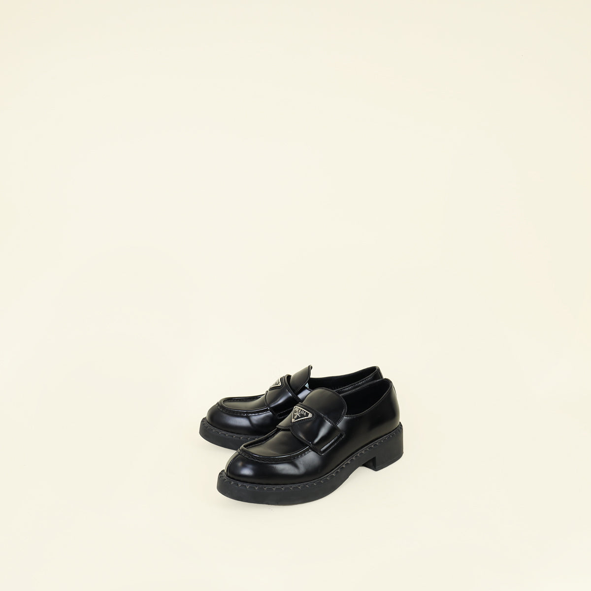 Prada Black Brushed Triangle Logo Loafer 38