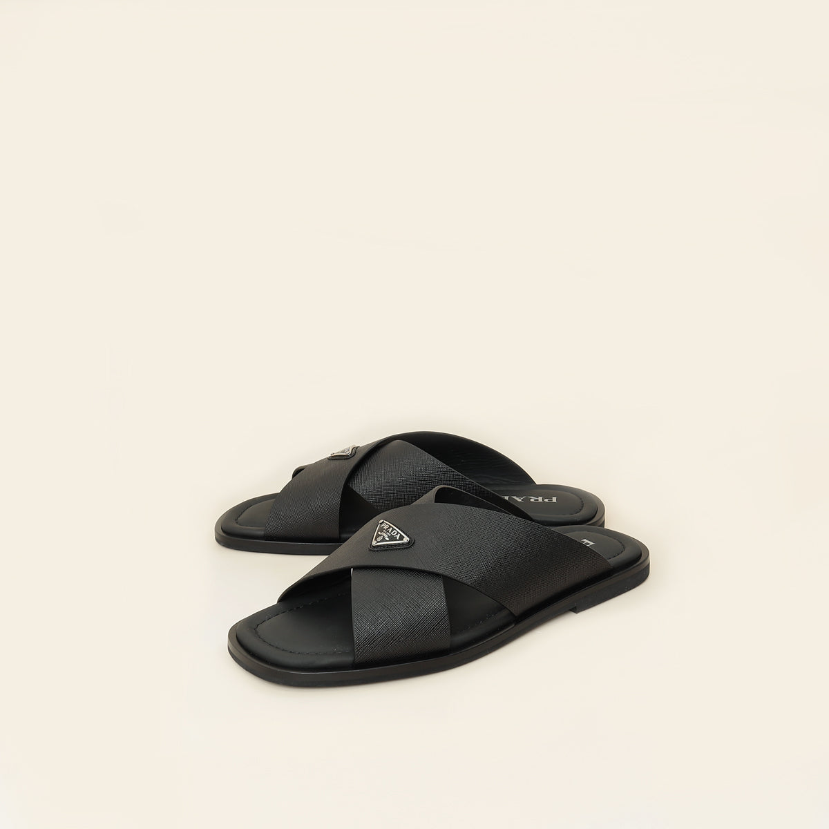 Prada Black Logo Crisscross Slides Men's Sandal 9.5