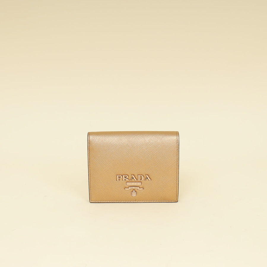 Prada Metallic Champaign Gold Shine Small Wallet