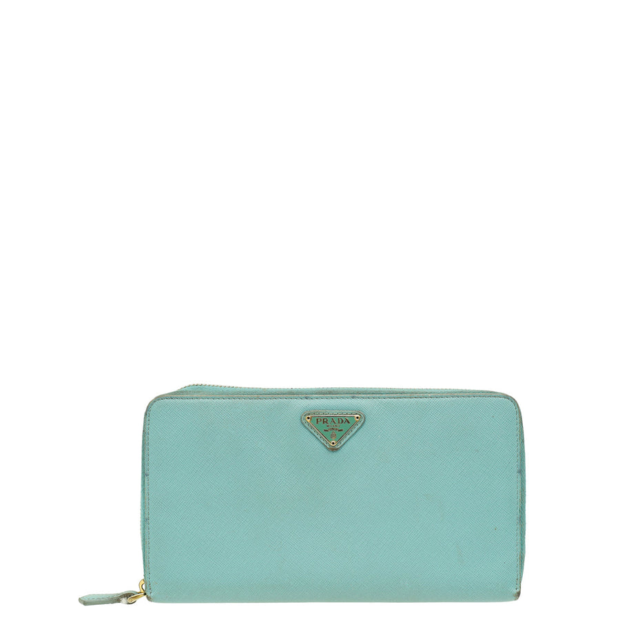Prada Anice Blue Zip Around Organizer Wallet