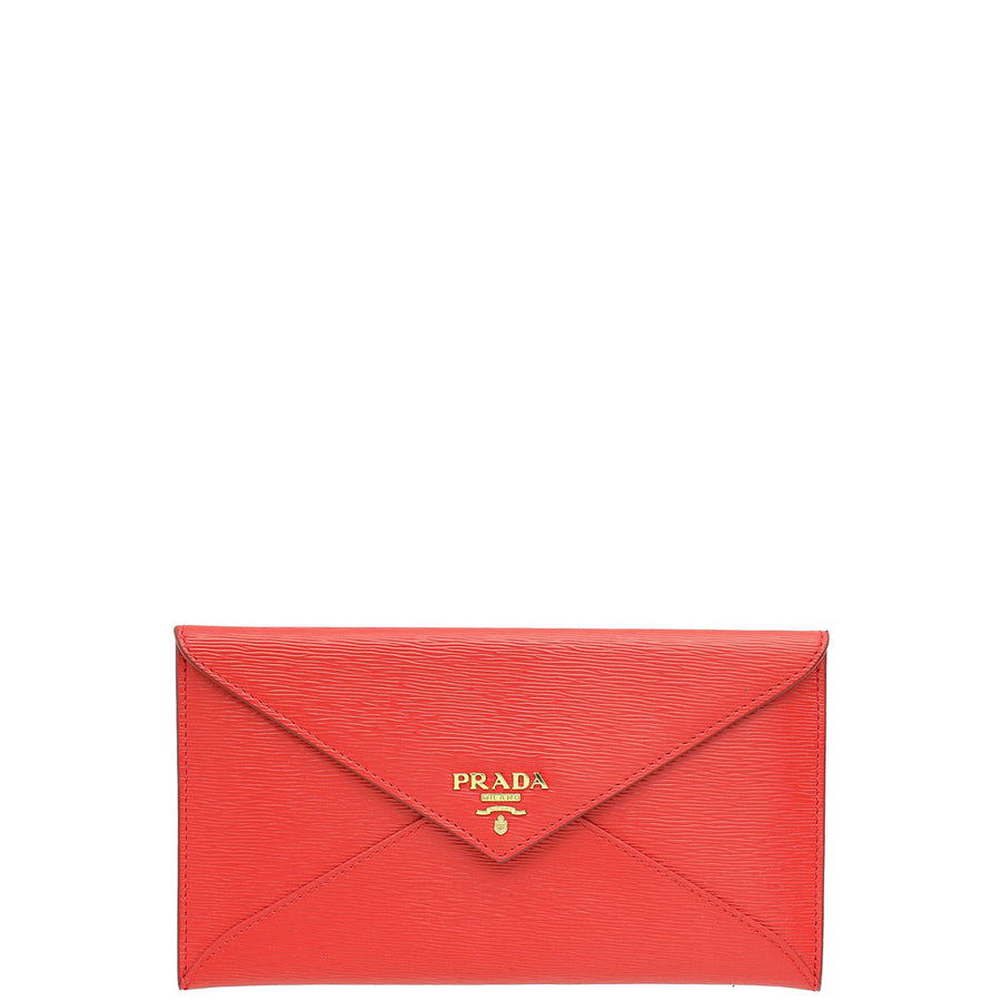 Prada Red Logo Vitello Move Envelope Slim Wallet