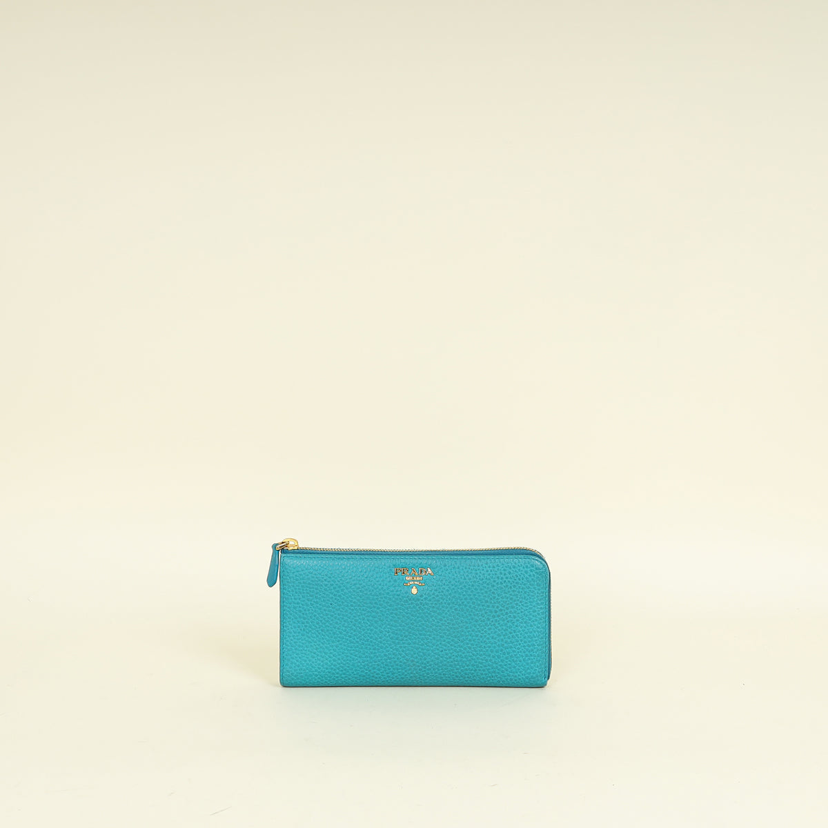 Prada Turquoise Vitello Daino Half Zip Wallet