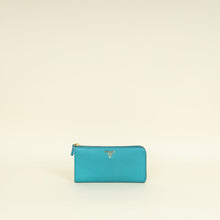 Prada Turquoise Vitello Daino Half Zip Wallet
