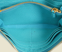 Prada Turquoise Vitello Daino Half Zip Wallet