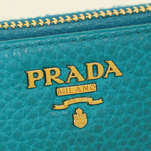 Prada Turquoise Vitello Daino Half Zip Wallet