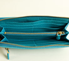 Prada Turquoise Vitello Daino Half Zip Wallet