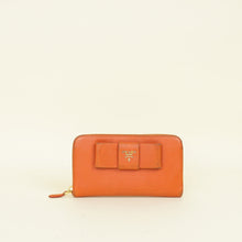 Prada Orange Bow Zip Around Wallet