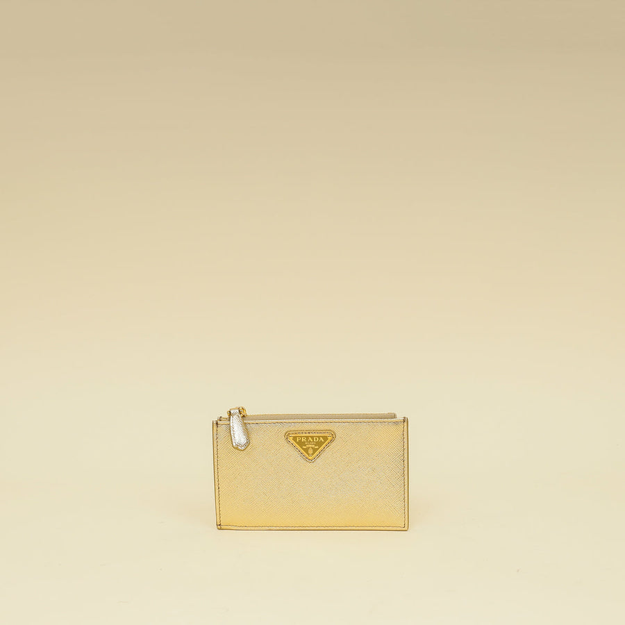 Prada Metallic Gold Zipped Card Holder