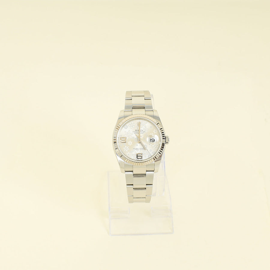 Rolex Stainless Steel Datejust Floral Dial 36mm Bag