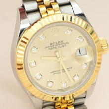Rolex 18K Yellow Gold Stainless Steel Diamond Dial Datejust 28mm Watch