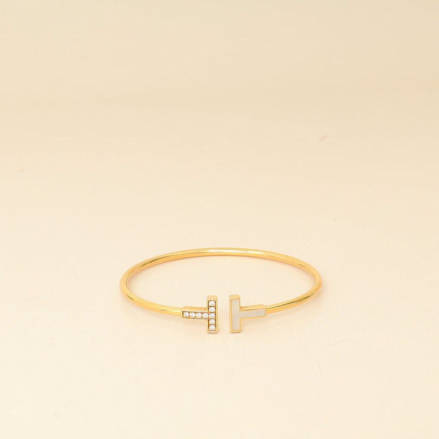 Tiffany & Co. 18K Yellow Gold T Wire Diamond MOP Small Bracelet