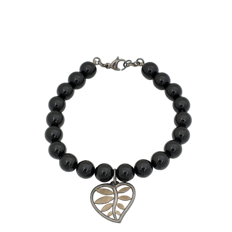 Tiffany & Co Silver Retired Picasso Olive Leaf Bead Onyx Bracelet