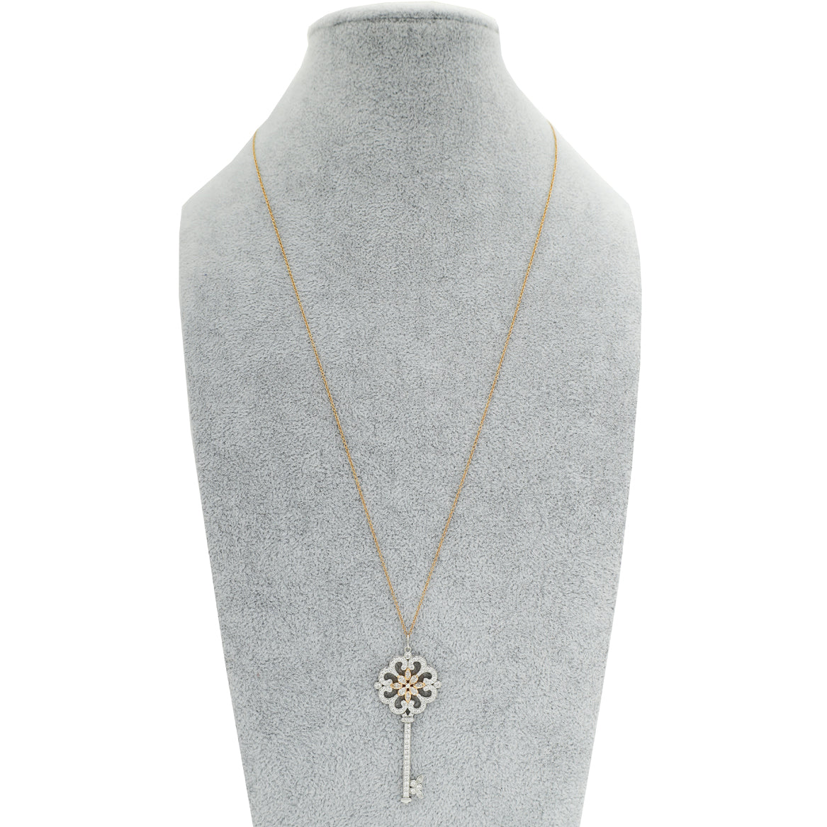 Tiffany & Co 18K Pink Gold Platinum Enchant Primrose Key Diamond Pendant Necklace