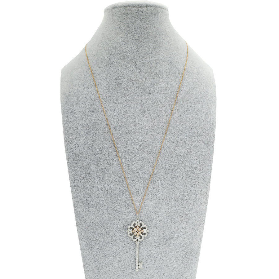 Tiffany & Co 18K Pink Gold Platinum Enchant Primrose Key Diamond Pendant Necklace