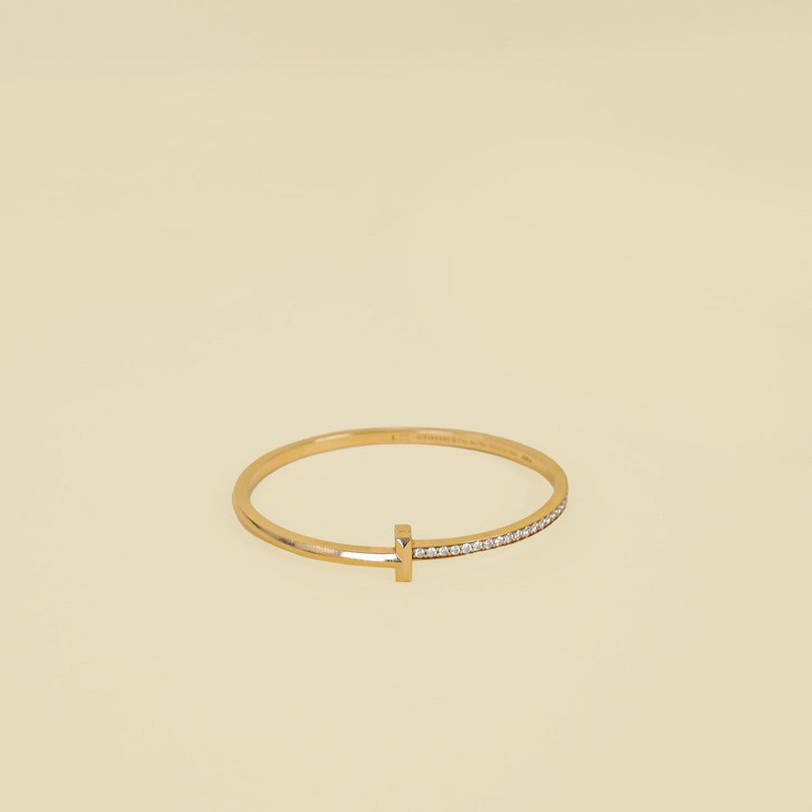 Tiffany & Co. 18K Pink Gold T1 Narrow Diamond Hinged Bangle