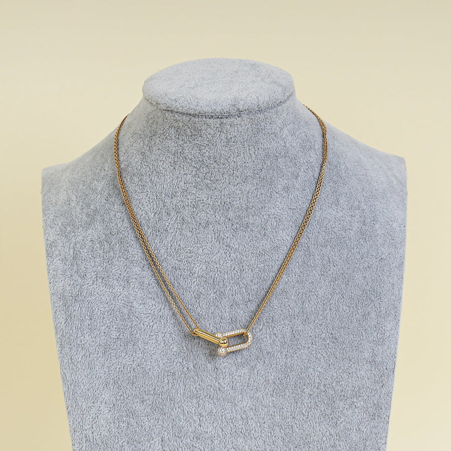 Tiffany & Co. 18K Rose Gold Diamond Hardwear Double Link Pendant Necklace