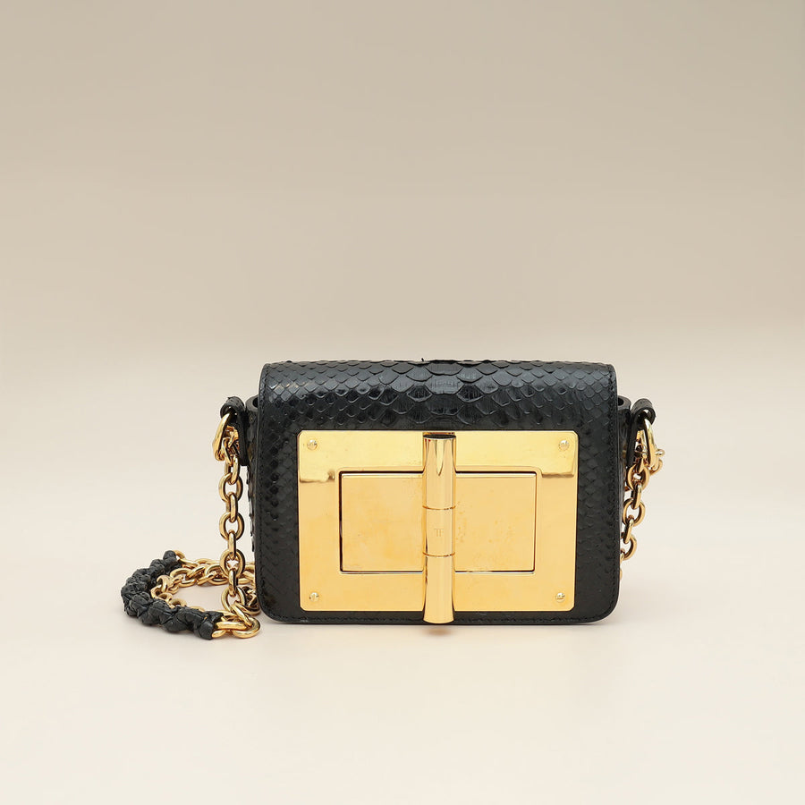 Tom Ford Black Python Natallia Mini Flap Bag