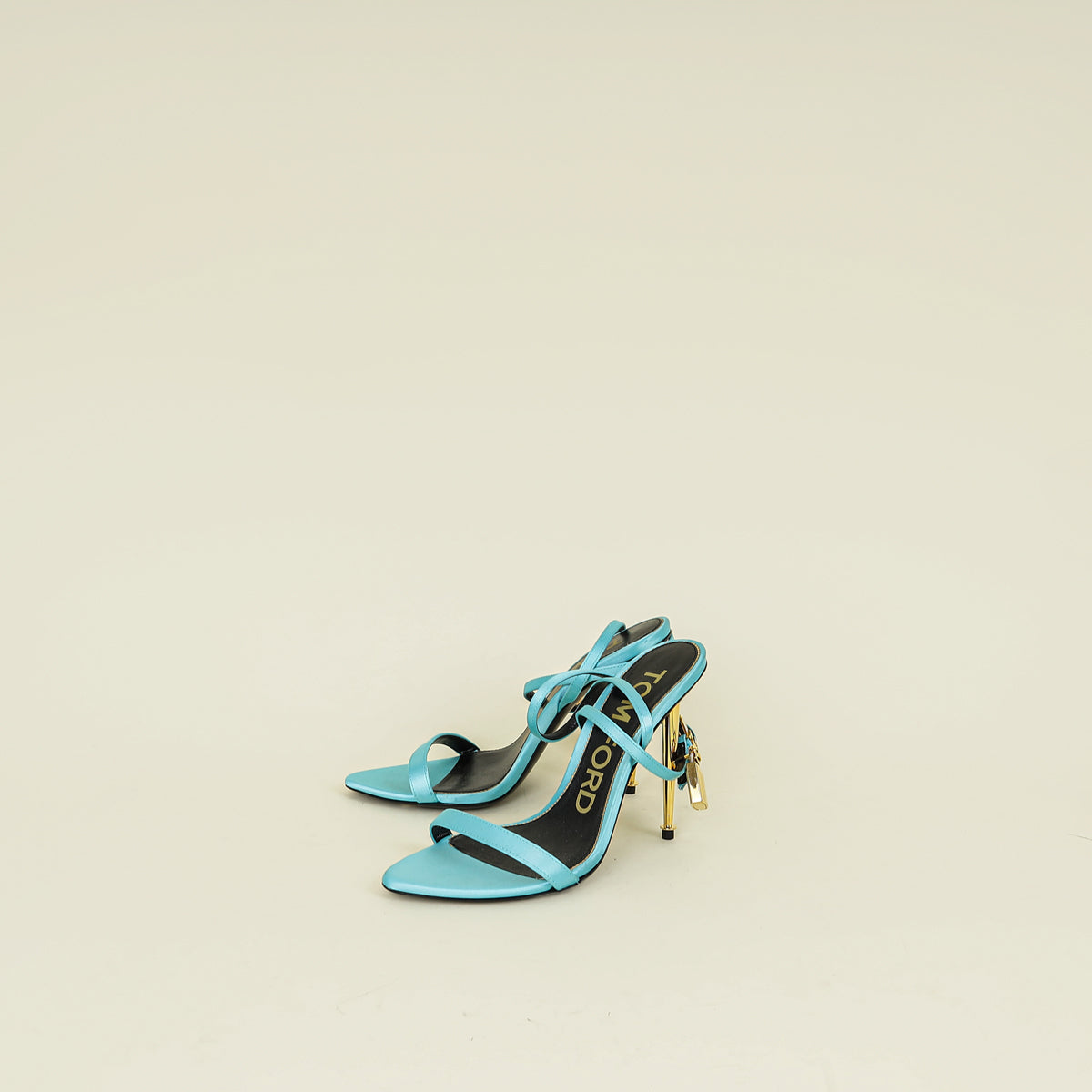 Tom Ford Turquoise Padlock Satin Ankle Wrap Sandal 36