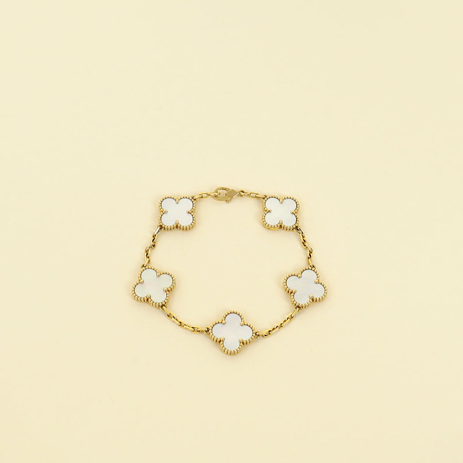 Van Cleef & Arpels 18K Yellow Gold Vintage Alhambra 5 Motifs MOP Bracelet