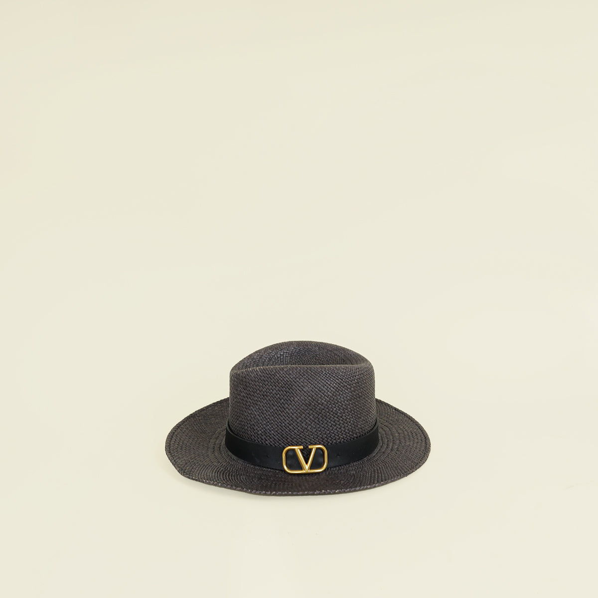 Valentino Black Vlogo Straw Sun Hat