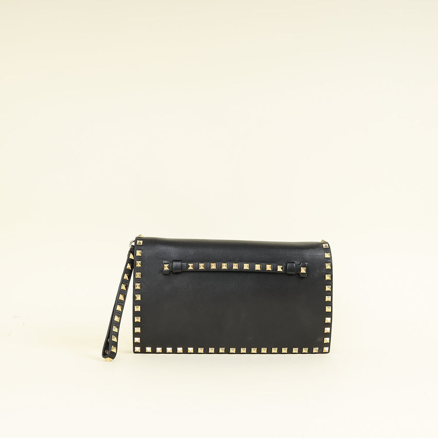 Valentino Black Rockstud Wristlet Clutch