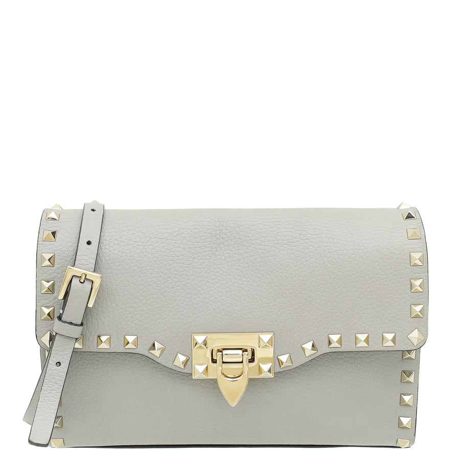 Valentino Gray Rockstud Flip Lock Flap Crossbody Bag
