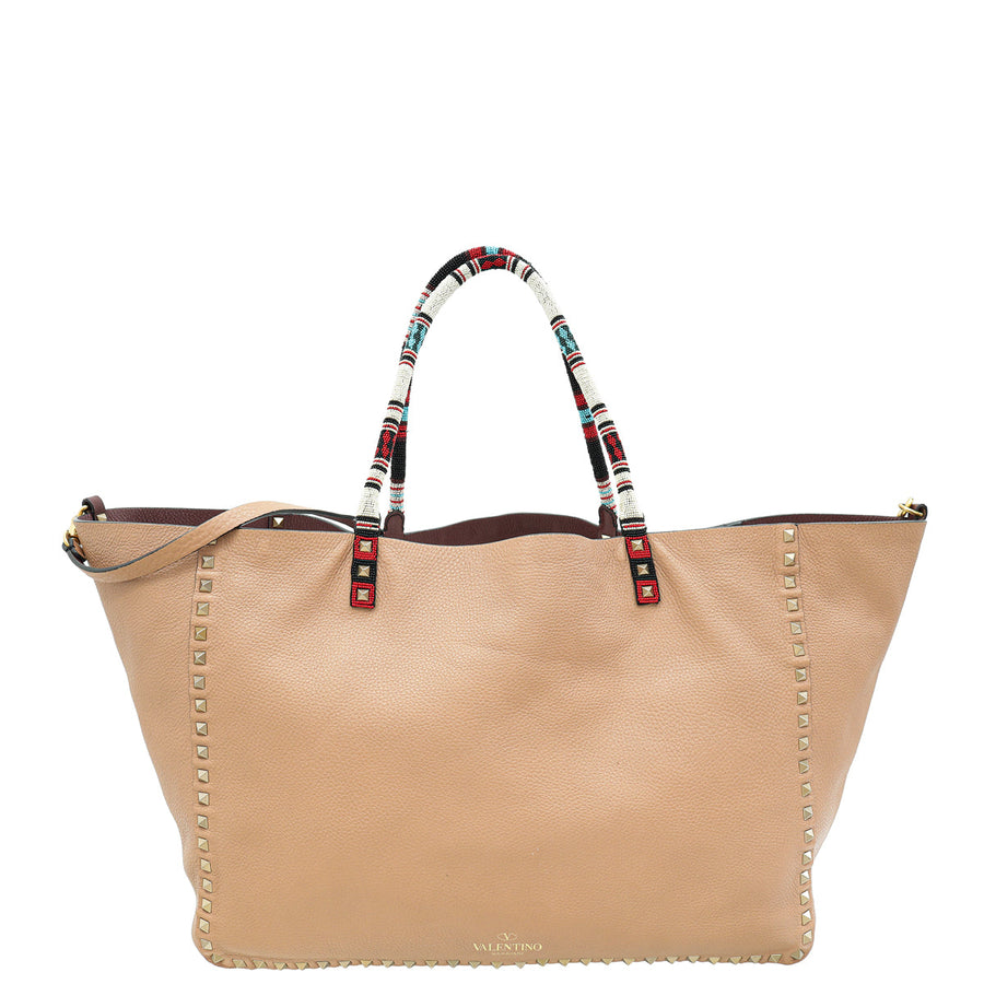 Valentino Bicolor Beaded Rockstud Vitello Reversible Tote Bag