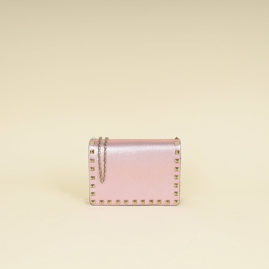 Valentino Metallic Pink Rockstud Chain Pouch