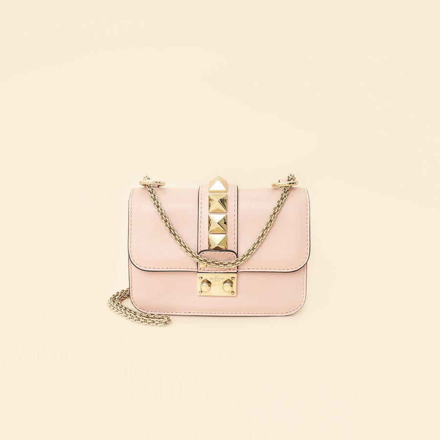 Valentino Light Pink Rockstud Glam Lock Flap Mini Shoulder Bag